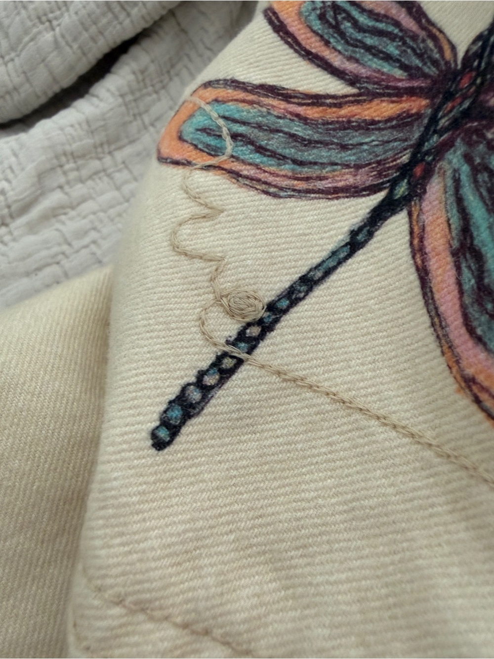 We The Free Cream Bootcut Jeans with Colorful Dragonfly & Star Embroidery - Picture 5 of 13